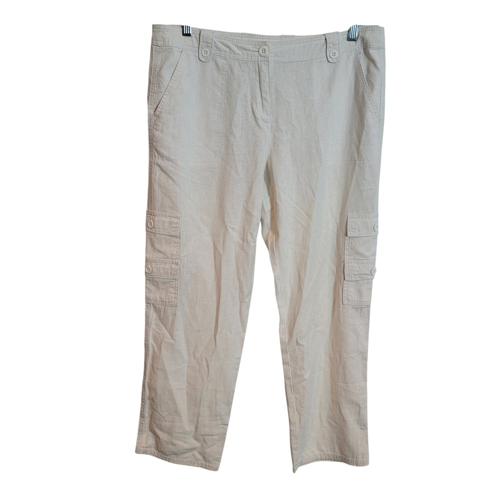 New York & Company‎ Women Linen Cotton Cargo Pants White Size 10 Straight Leg
